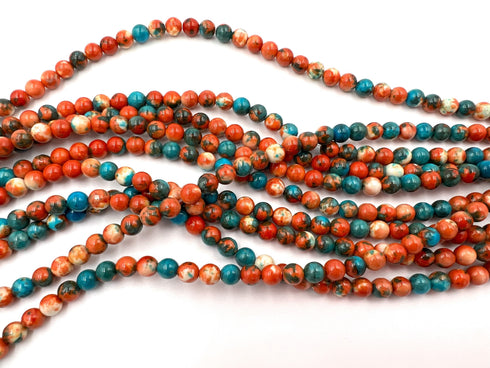 Orange Green Turquoise Jade Beads, 6mm, Round
